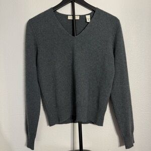 Lord & Taylor Gray V-Neck Cashmere Sweater